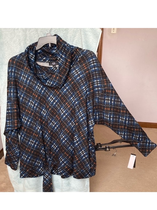 AGB Tops - AGB plaid print pullover top with stretch casual shirt office 2X plus size